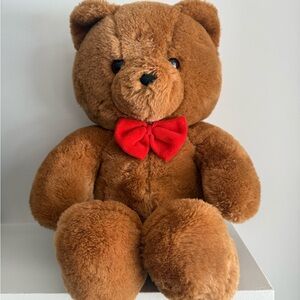 Antique Dakin 1986 Plush Teddy Bear with Red Bow